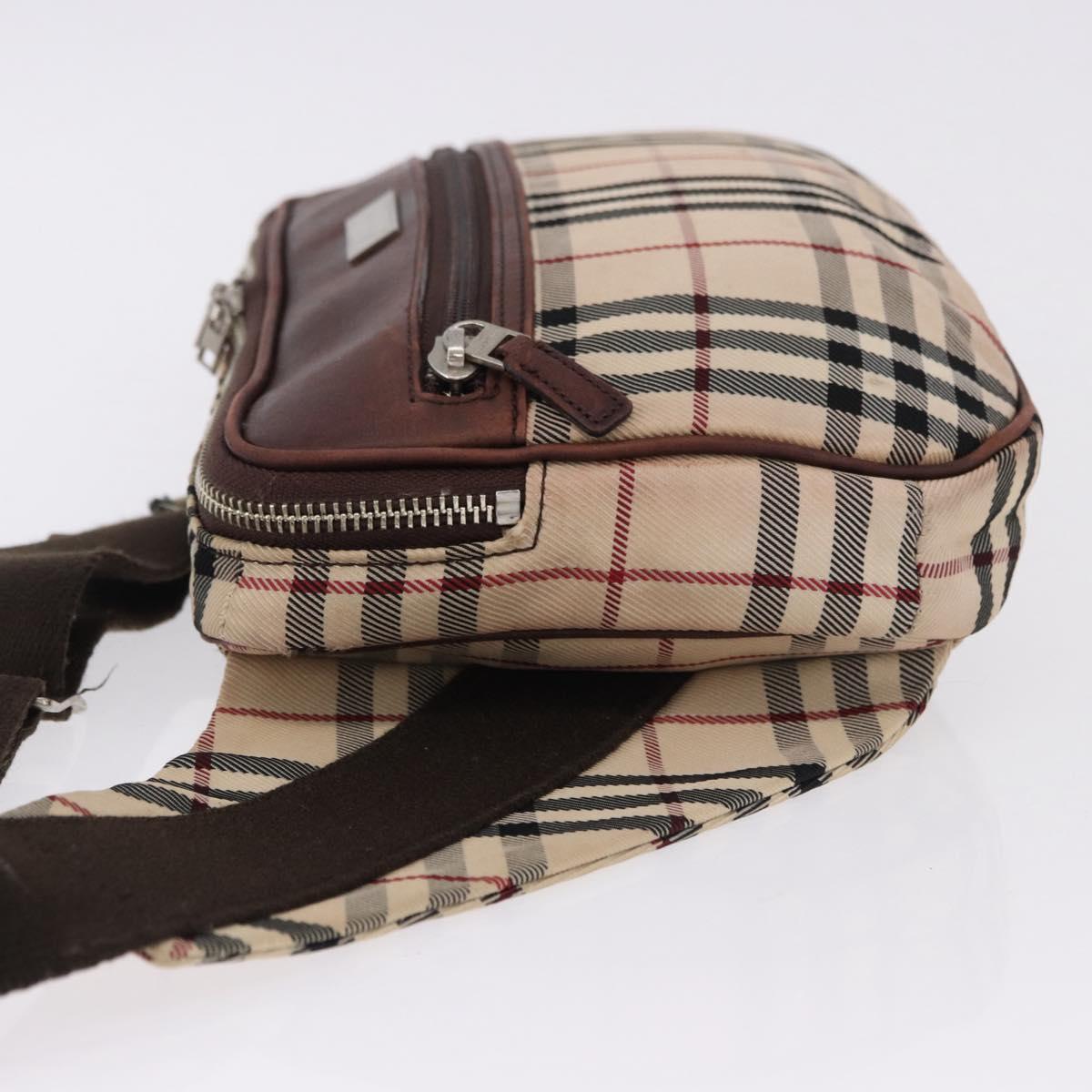 BURBERRY Nova Check Body Bag Canvas Beige Silver Auth hk3936