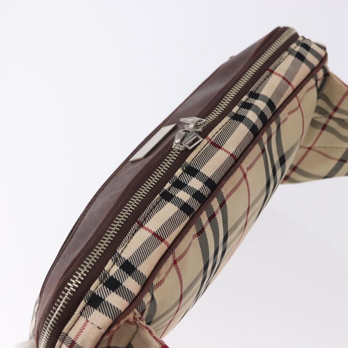 BURBERRY Nova Check Body Bag Canvas Beige Silver Auth hk3936