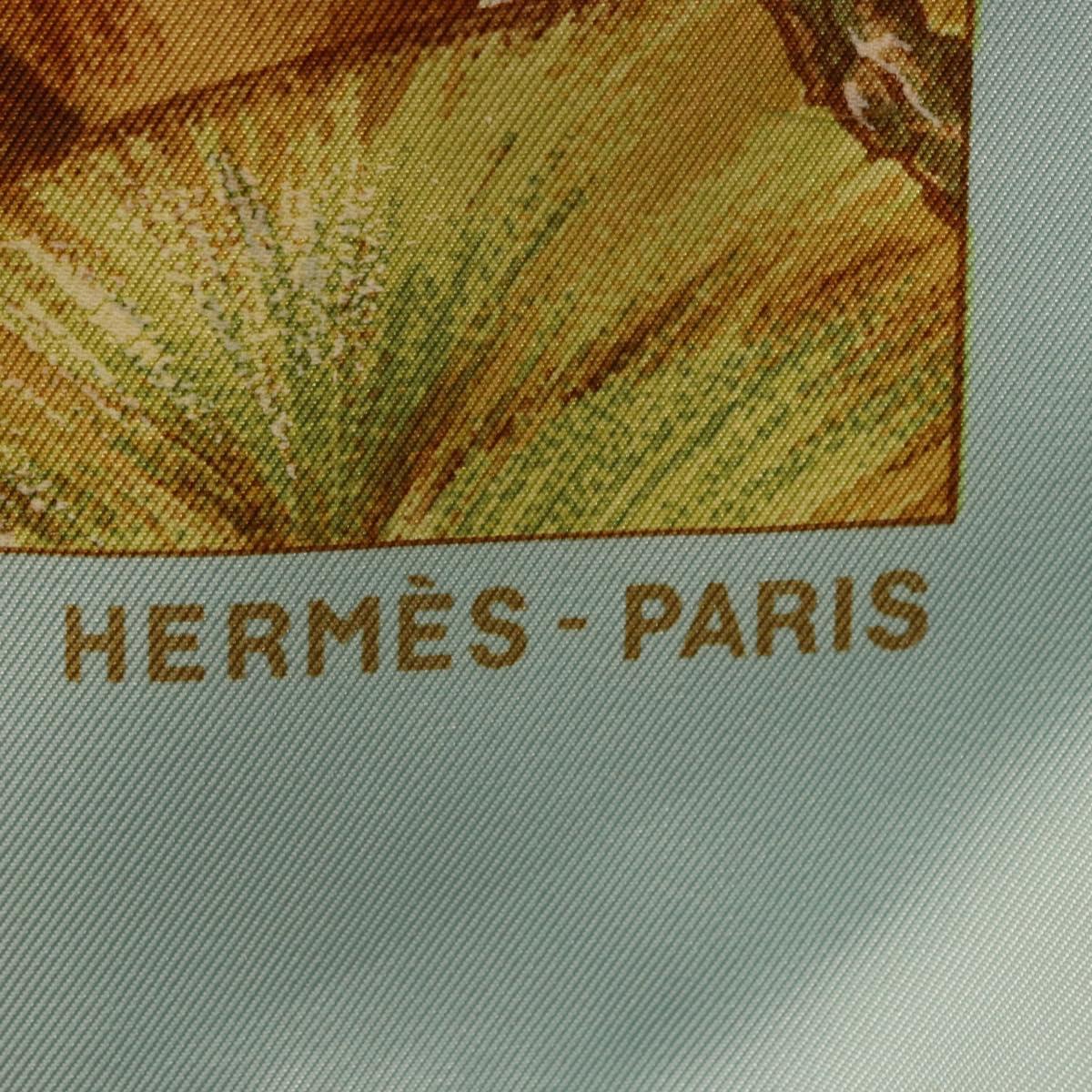 HERMES Carre 90 Scarf Jardin Creole Silk Light Blue Auth hk3978