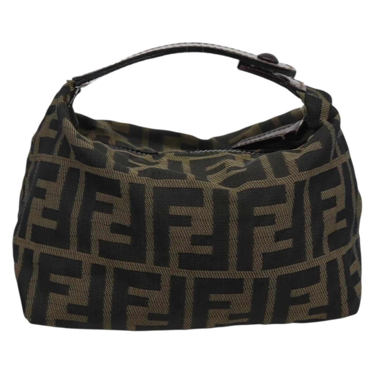 FENDI Zucca Canvas Pouch Black Brown Auth hk3979