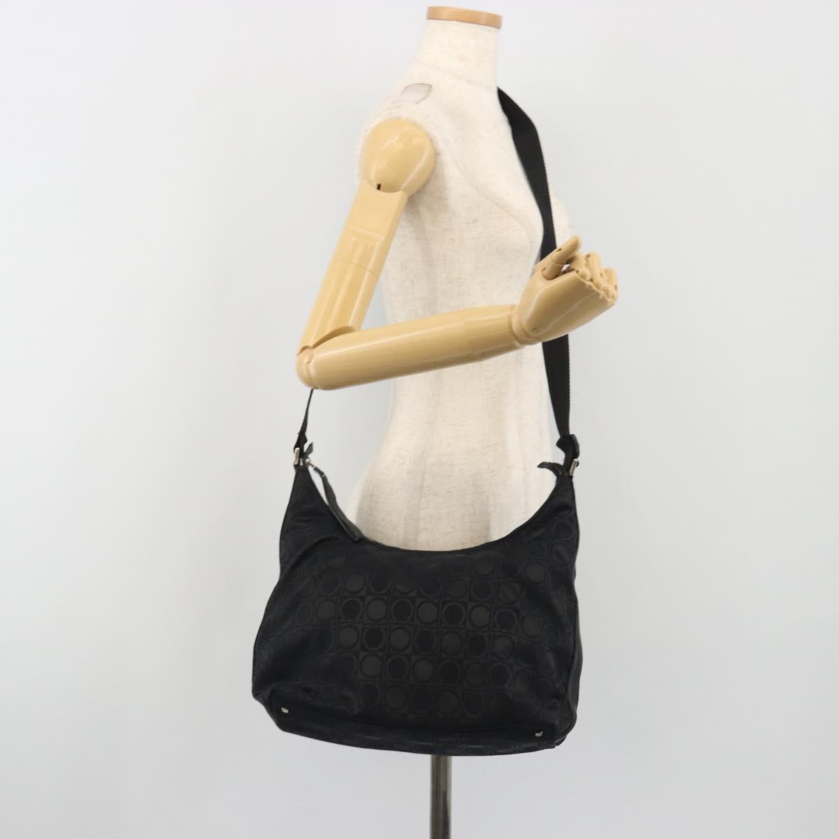 Salvatore Ferragamo Shoulder Bag Canvas Black Silver Auth hk3980