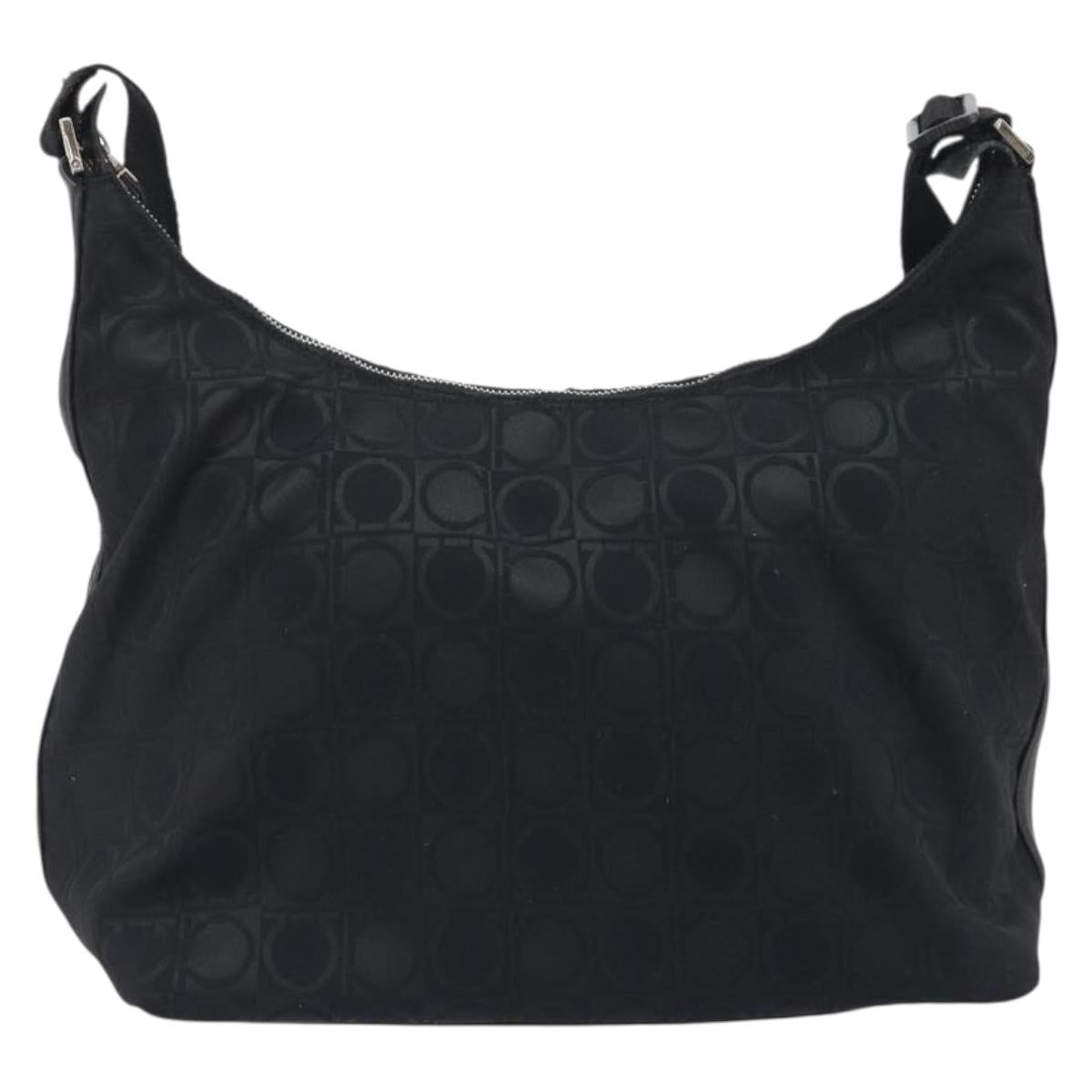 Salvatore Ferragamo Shoulder Bag Canvas Black Silver Auth hk3980