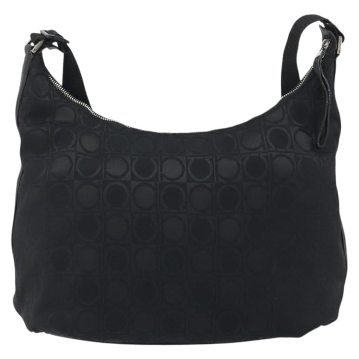 Salvatore Ferragamo Shoulder Bag Canvas Black Silver Auth hk3980
