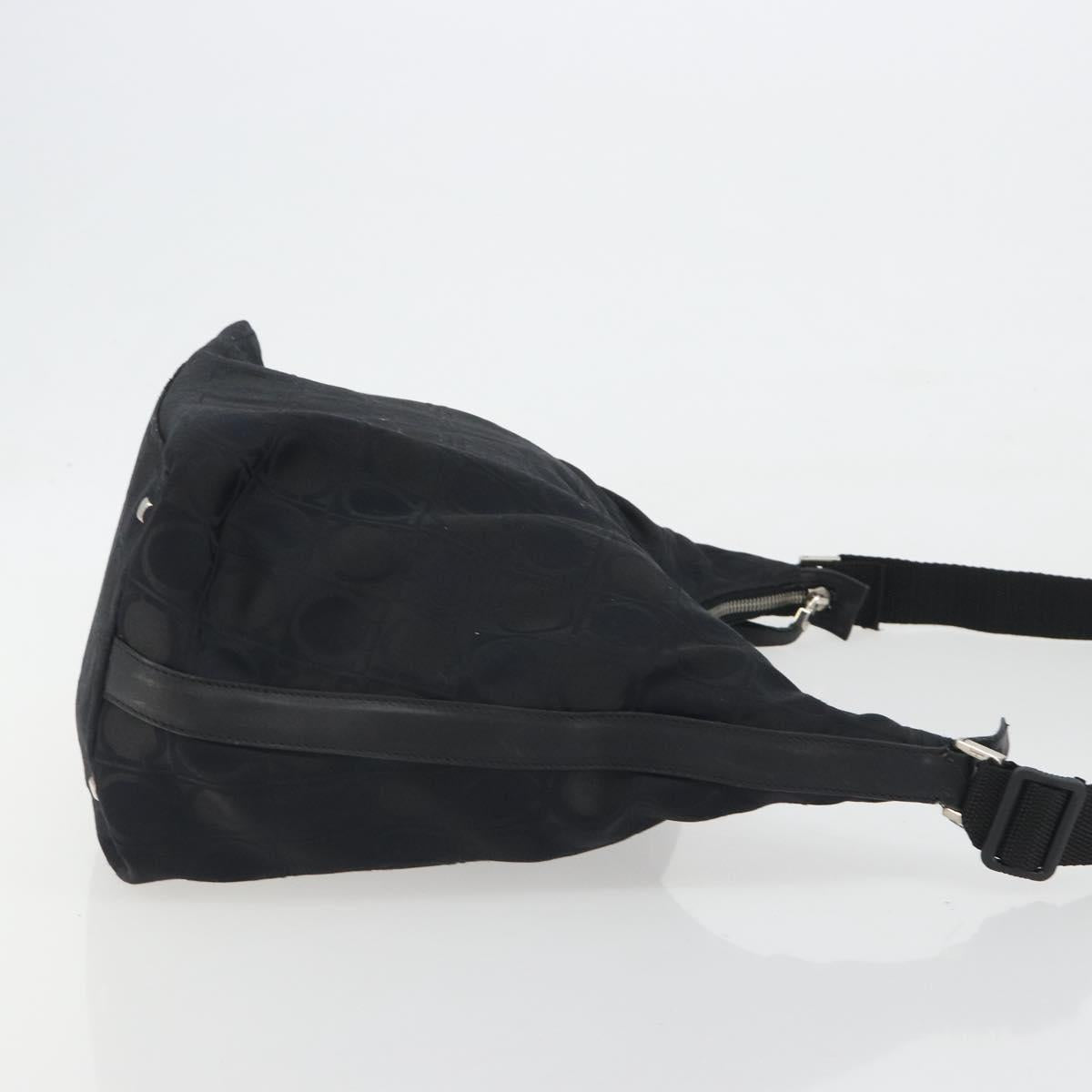Salvatore Ferragamo Shoulder Bag Canvas Black Silver Auth hk3980