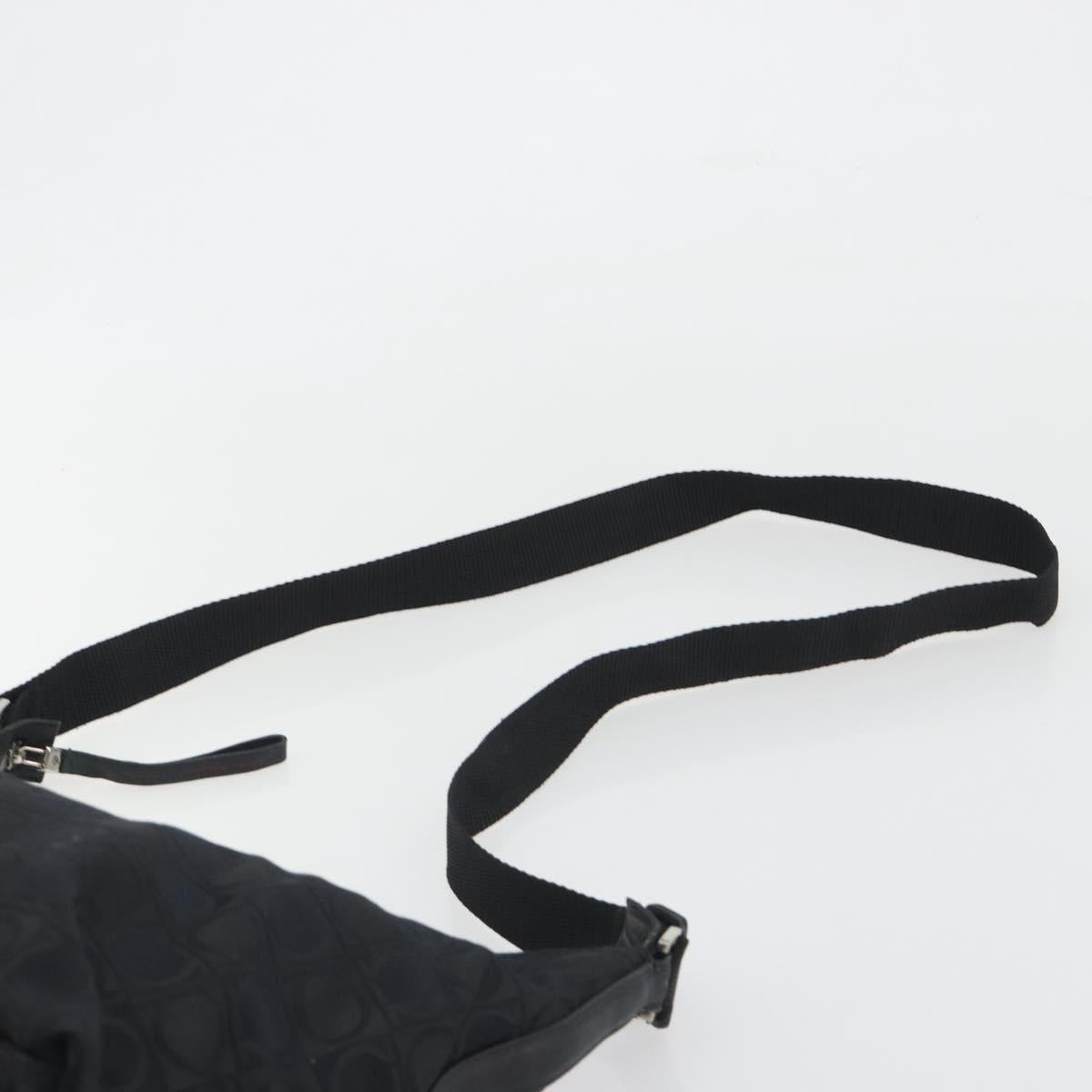 Salvatore Ferragamo Shoulder Bag Canvas Black Silver Auth hk3980