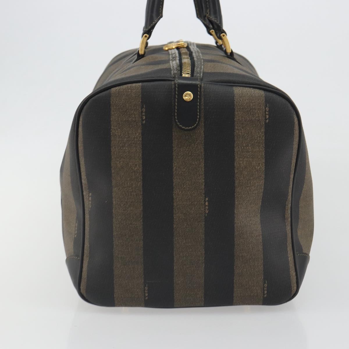 FENDI Pecan Canvas Boston Bag PVC Black Brown Auth hk3981
