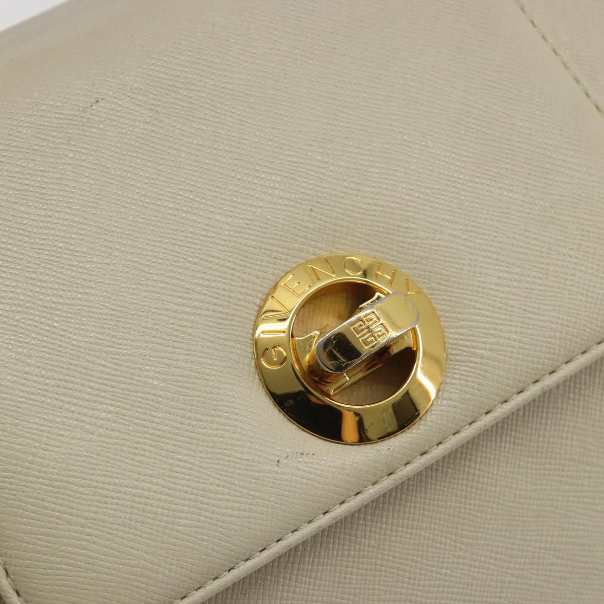 GIVENCHY Hand Bag Leather White Gold Auth hk3982