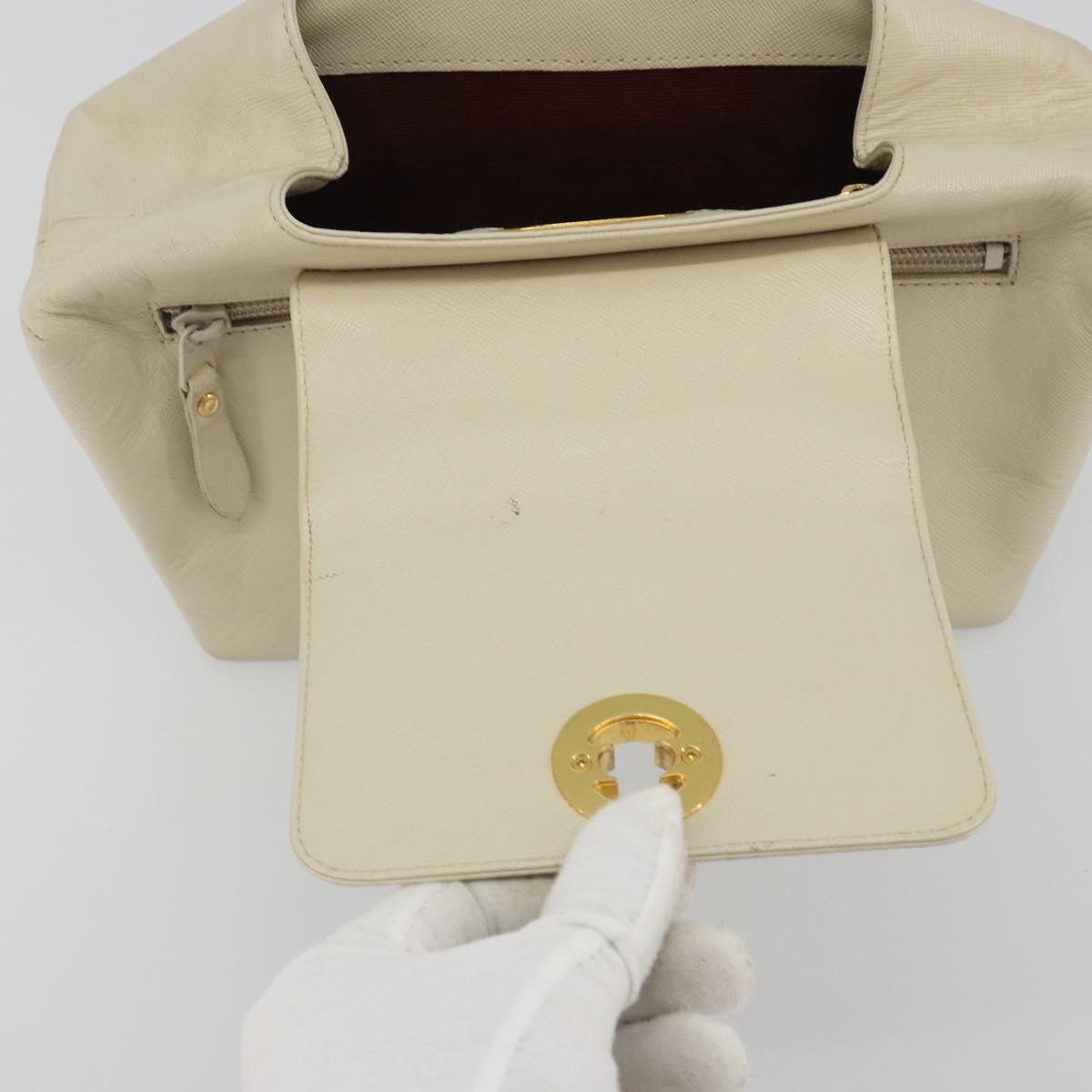 GIVENCHY Hand Bag Leather White Gold Auth hk3982