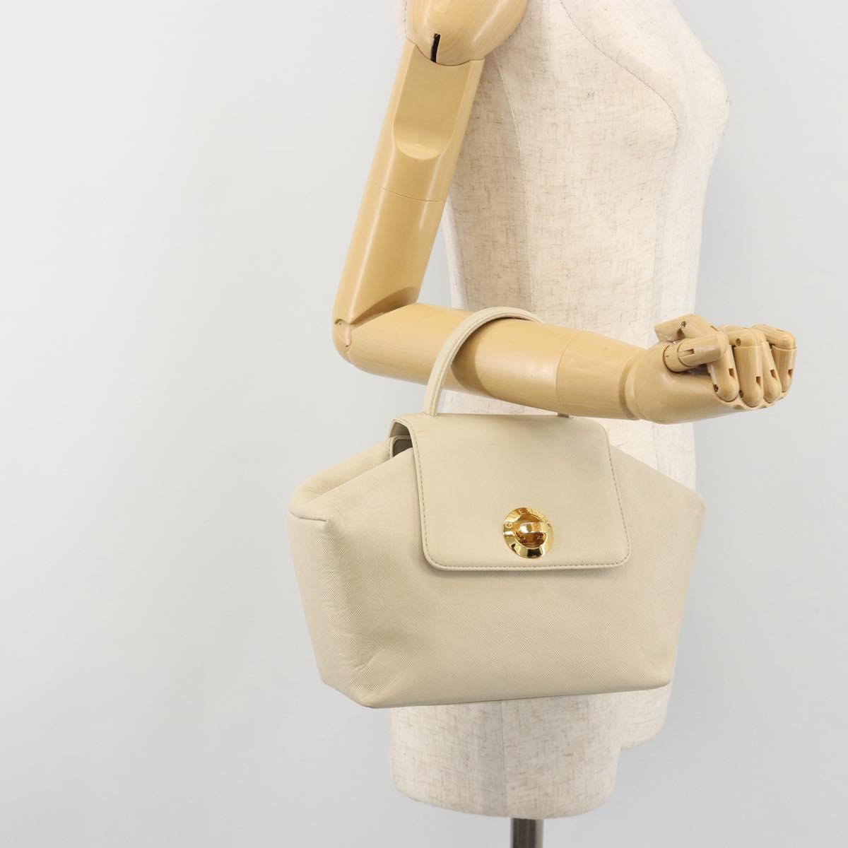 GIVENCHY Hand Bag Leather White Gold Auth hk3982