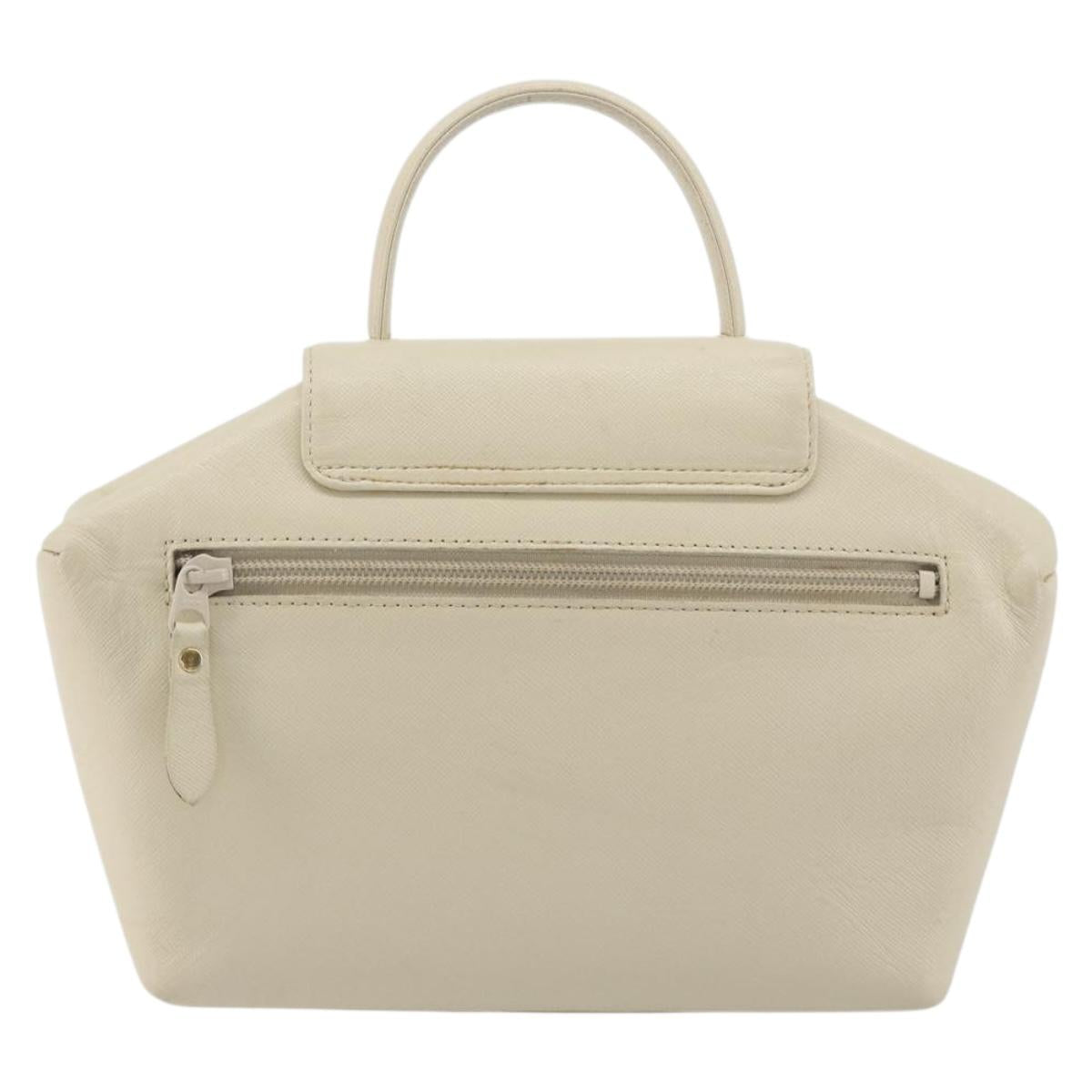 GIVENCHY Hand Bag Leather White Gold Auth hk3982