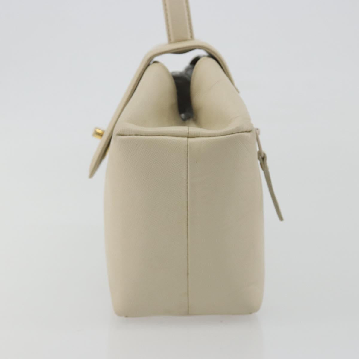 GIVENCHY Hand Bag Leather White Gold Auth hk3982