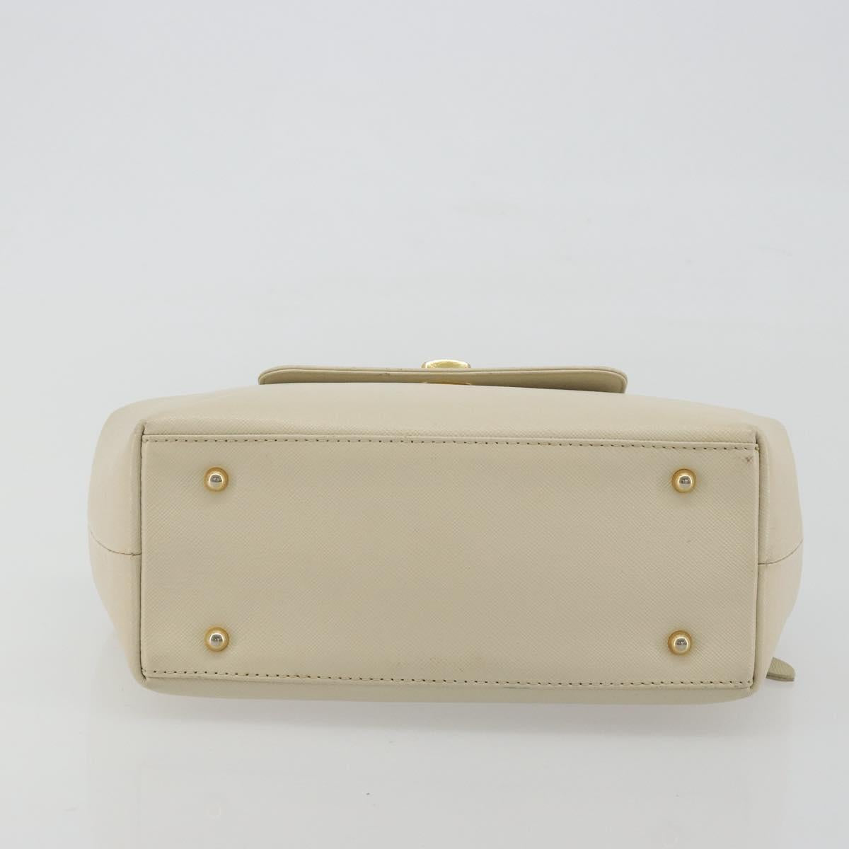 GIVENCHY Hand Bag Leather White Gold Auth hk3982