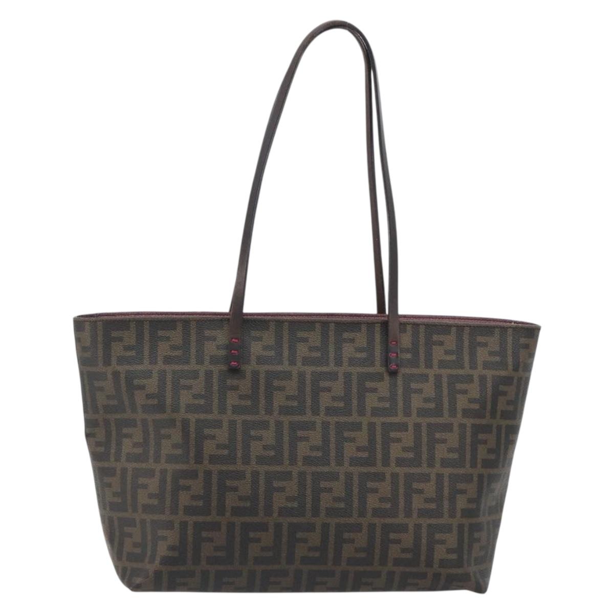 FENDI Zucca Canvas Tote Bag PVC Brown Black Auth hk3983A