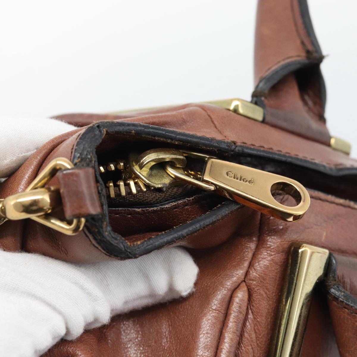 Chloe Etel Shoulder Bag Leather 2way Brown Gold Auth hk3984