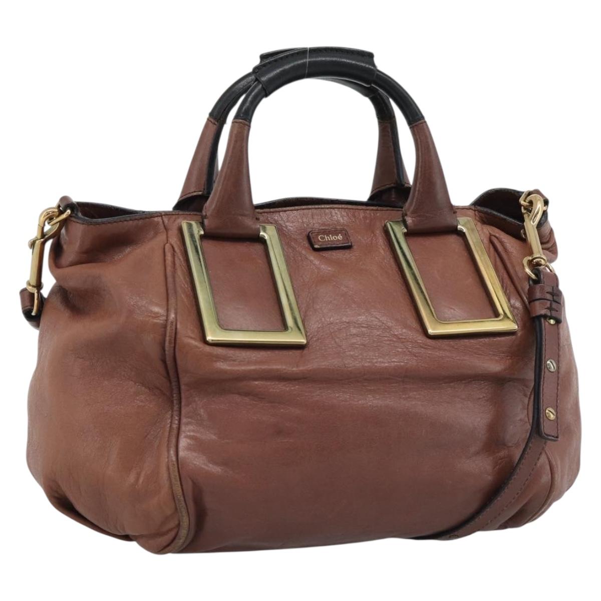 Chloe Etel Shoulder Bag Leather 2way Brown Gold Auth hk3984
