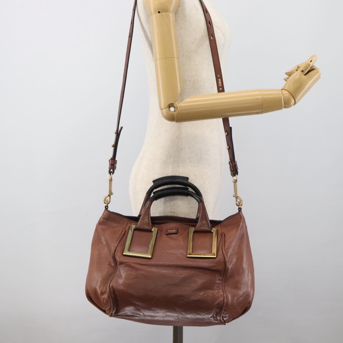 Chloe Etel Shoulder Bag Leather 2way Brown Gold Auth hk3984