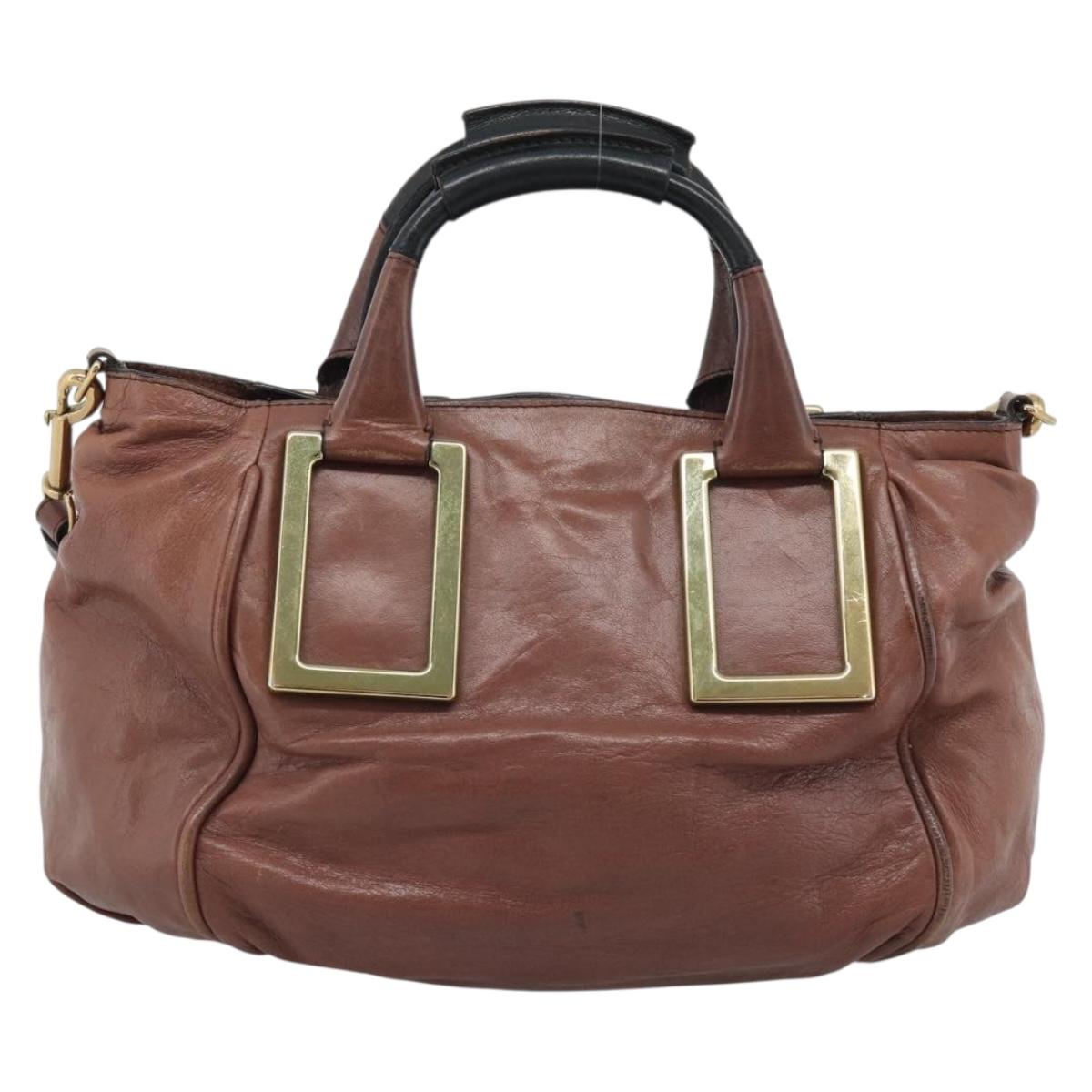 Chloe Etel Shoulder Bag Leather 2way Brown Gold Auth hk3984