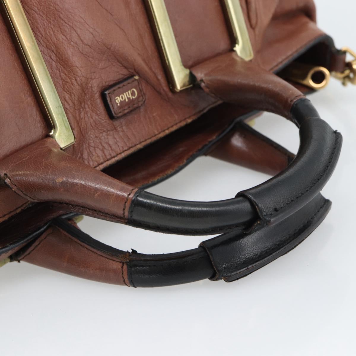 Chloe Etel Shoulder Bag Leather 2way Brown Gold Auth hk3984