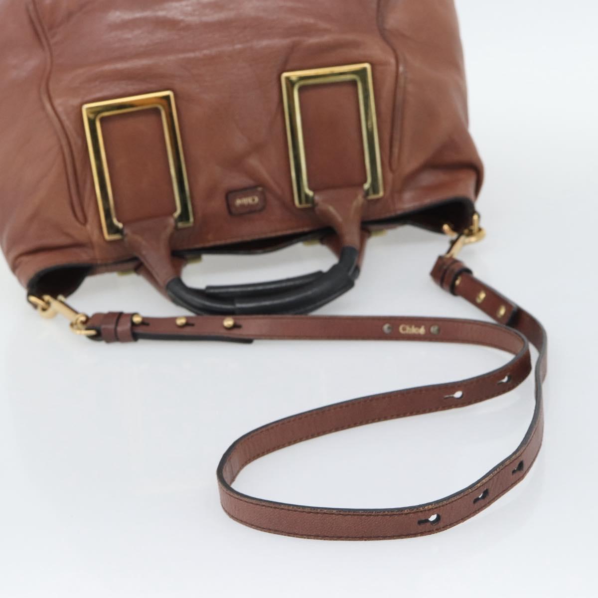 Chloe Etel Shoulder Bag Leather 2way Brown Gold Auth hk3984