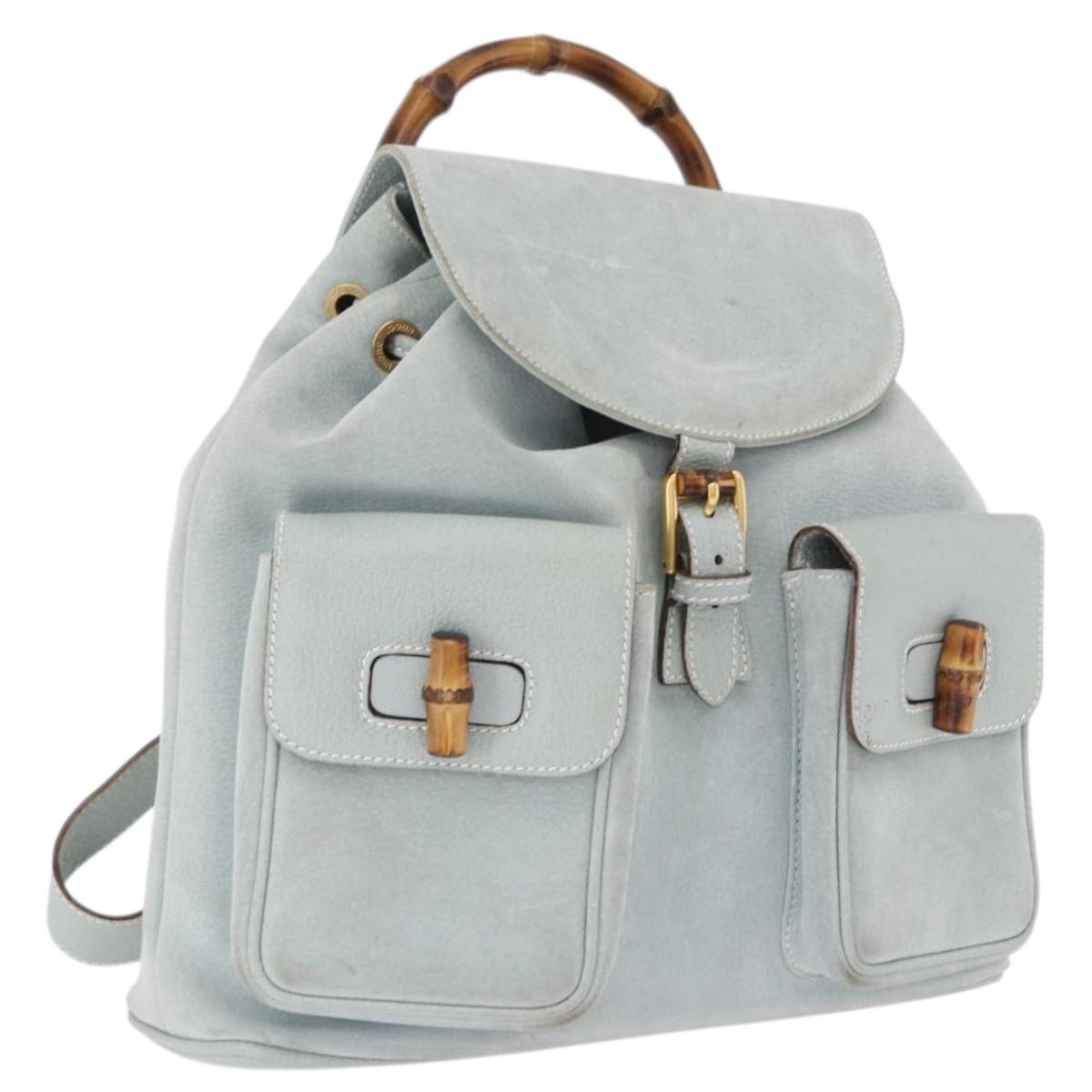 GUCCI Bamboo Backpack Suede Light Blue Gold 003 2058 0016 Auth hk3985