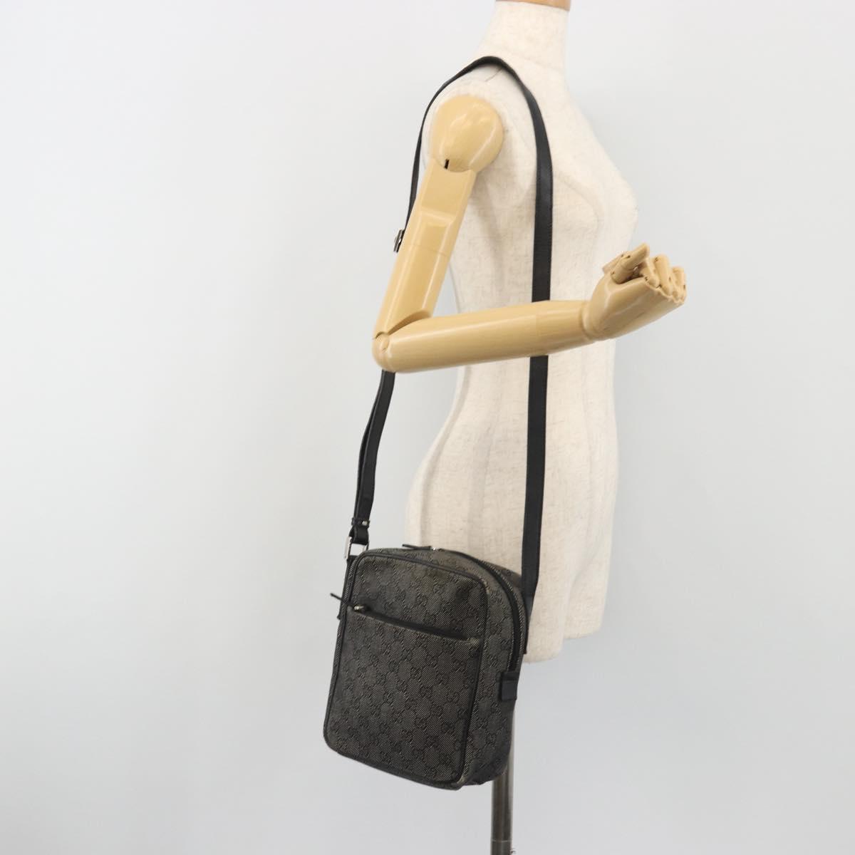 GUCCI GG Canvas Shoulder Bag Black Silver 03136 Auth hk3986