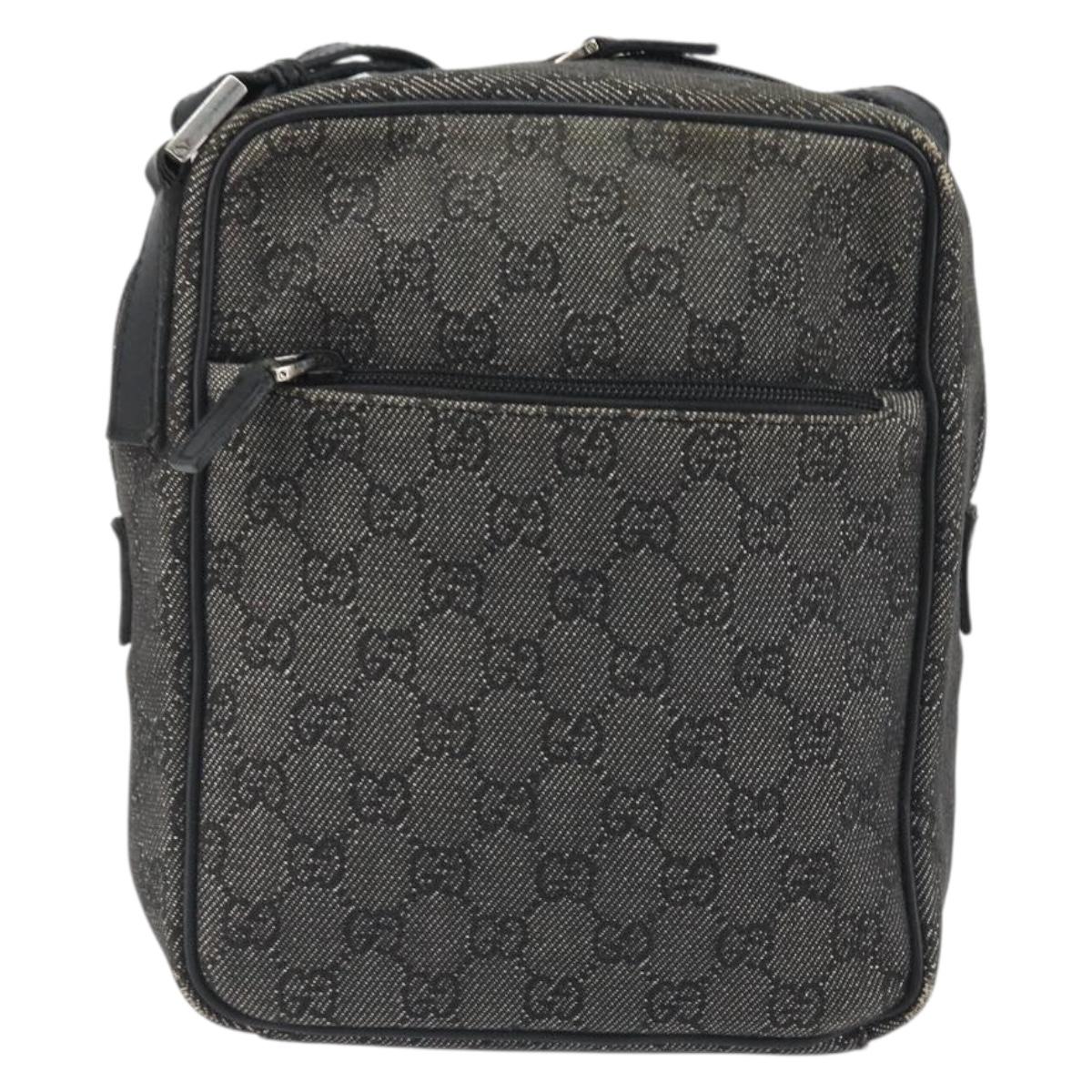 GUCCI GG Canvas Shoulder Bag Black Silver 03136 Auth hk3986