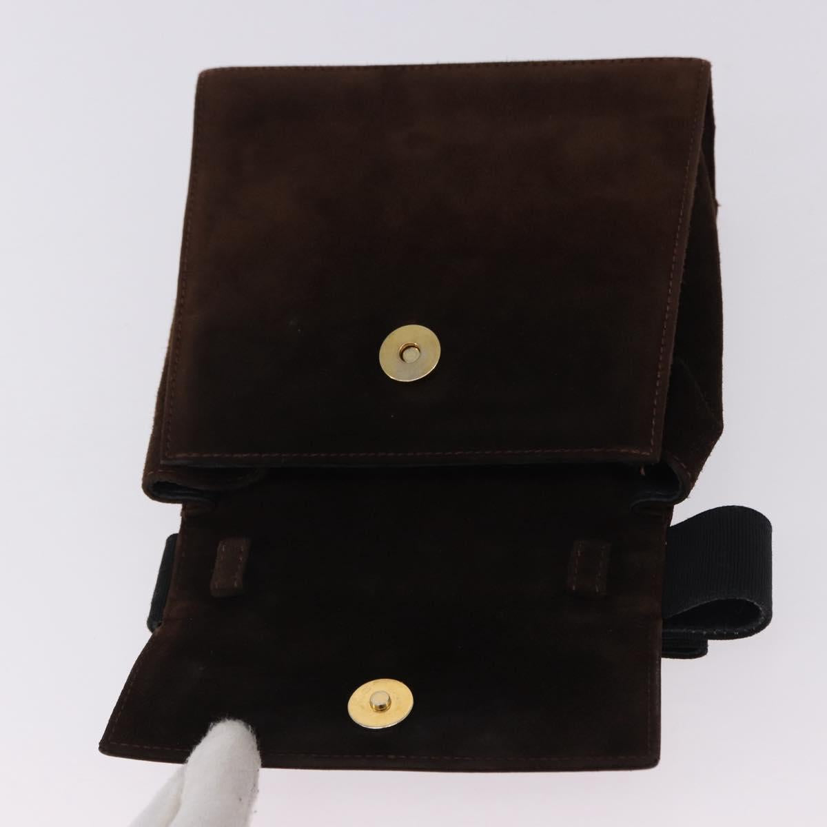 Salvatore Ferragamo Vala Hand Bag Suede 2way Brown Gold Auth hk3989