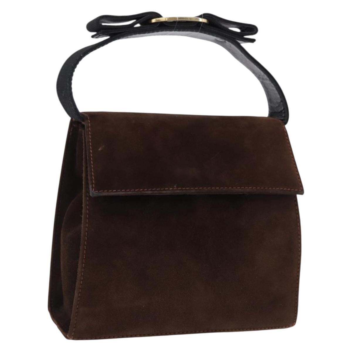 Salvatore Ferragamo Vala Hand Bag Suede 2way Brown Gold Auth hk3989