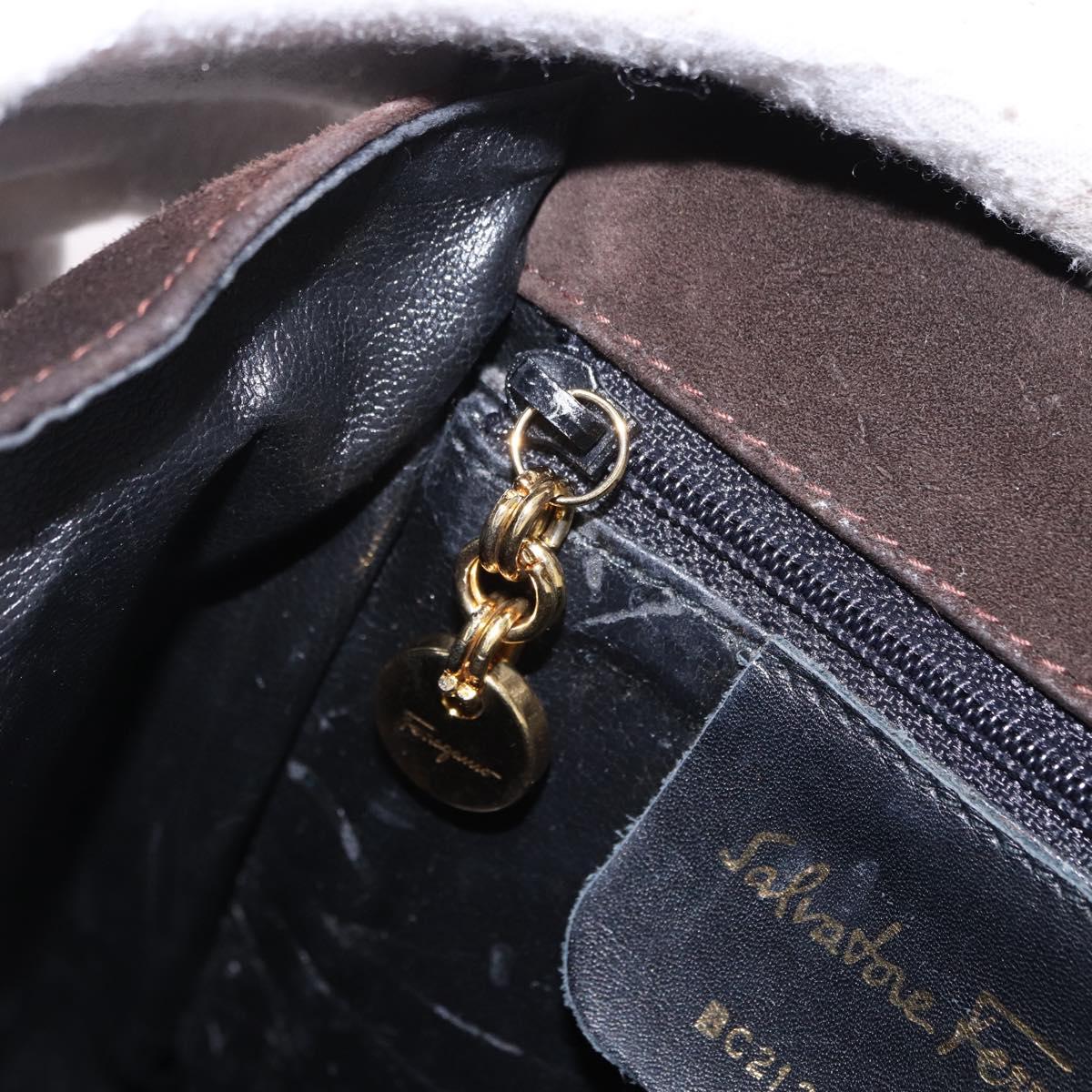 Salvatore Ferragamo Vala Hand Bag Suede 2way Brown Gold Auth hk3989