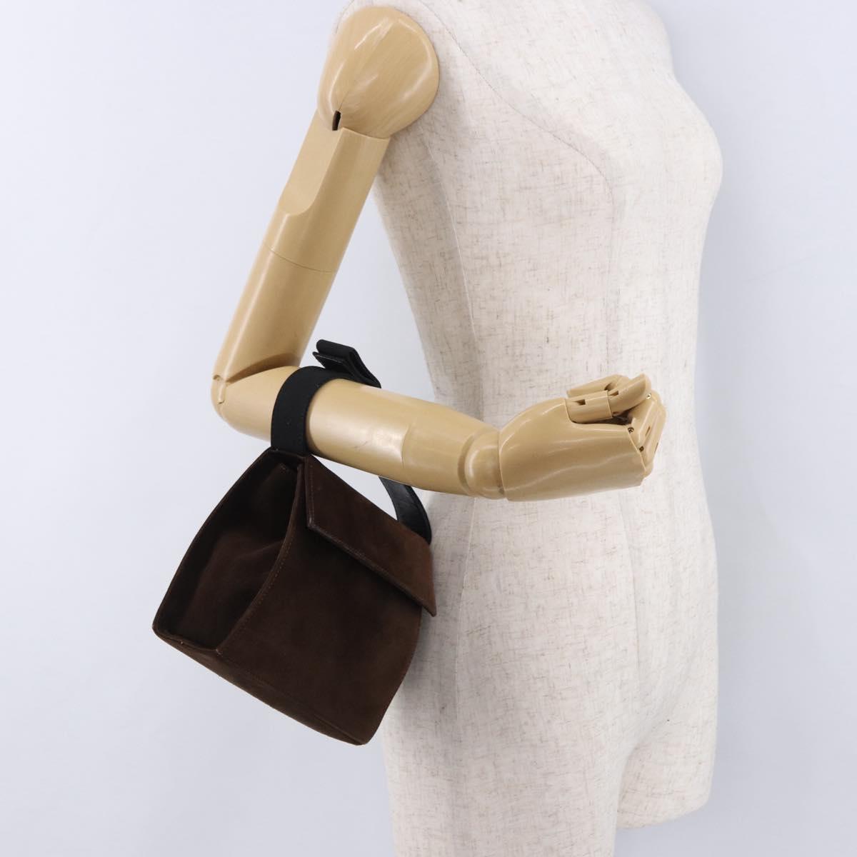 Salvatore Ferragamo Vala Hand Bag Suede 2way Brown Gold Auth hk3989