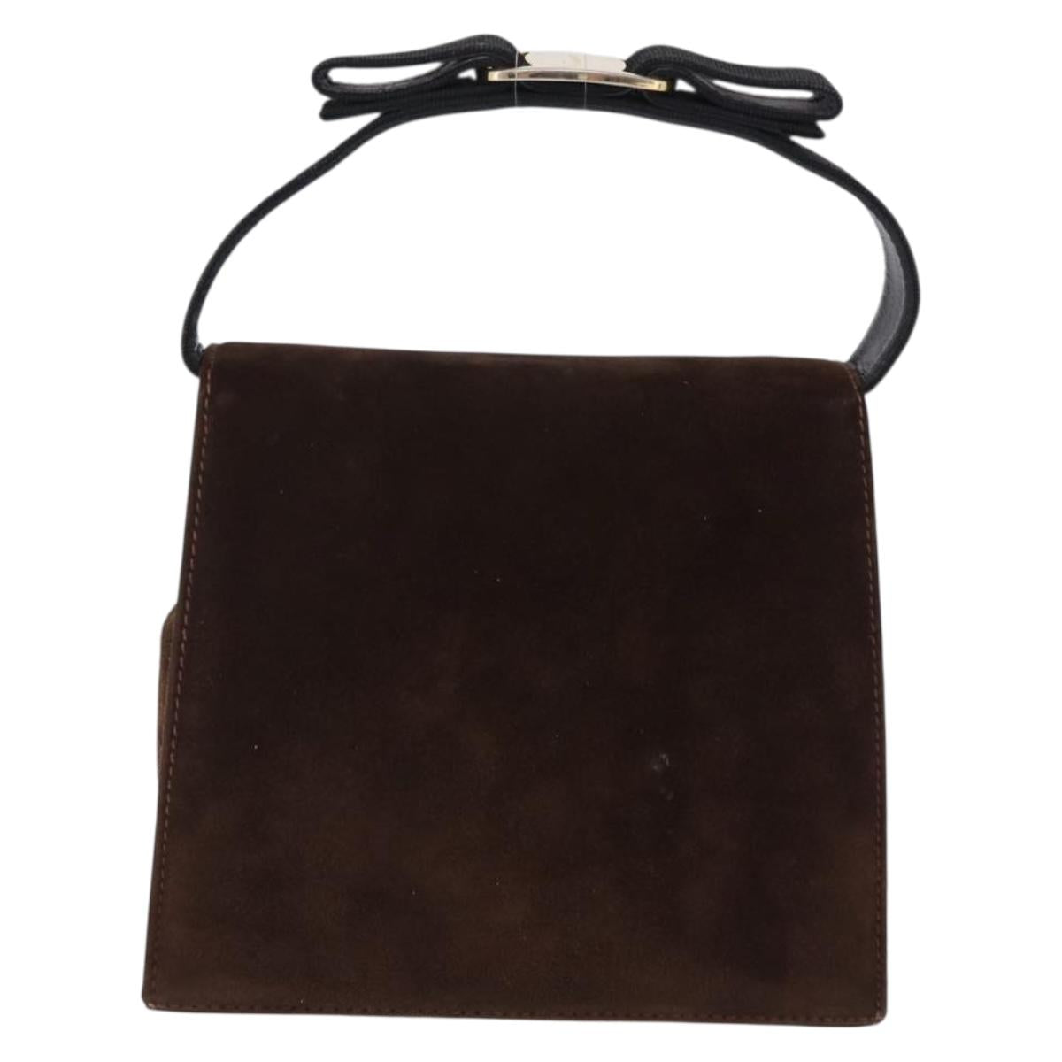 Salvatore Ferragamo Vala Hand Bag Suede 2way Brown Gold Auth hk3989