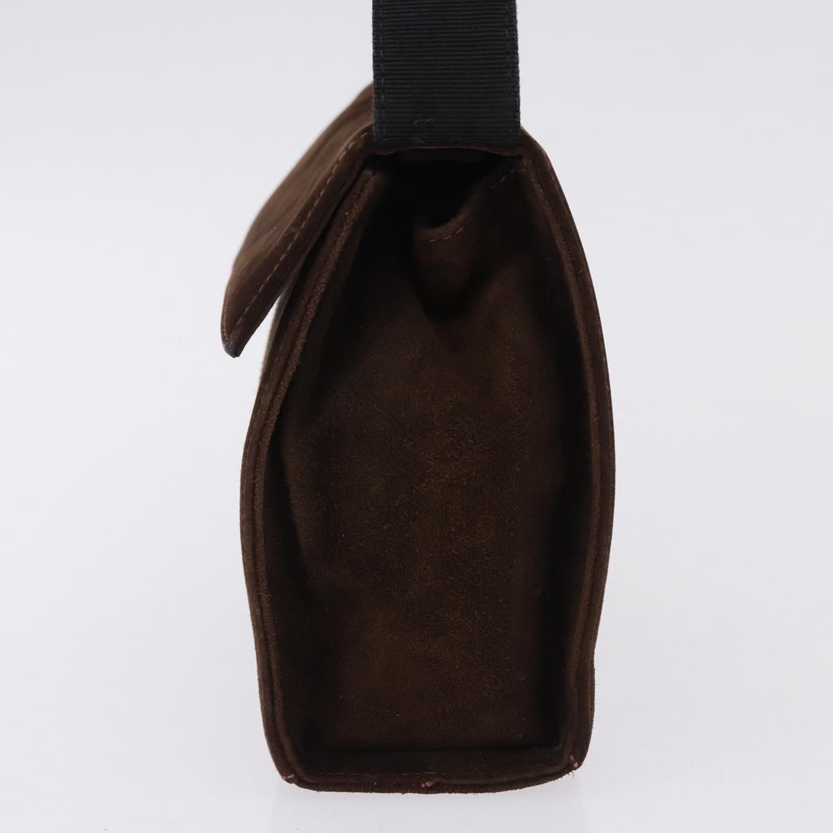 Salvatore Ferragamo Vala Hand Bag Suede 2way Brown Gold Auth hk3989