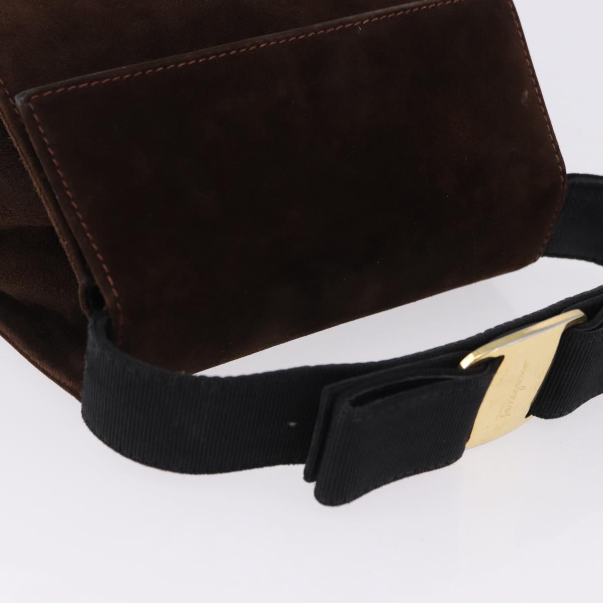 Salvatore Ferragamo Vala Hand Bag Suede 2way Brown Gold Auth hk3989