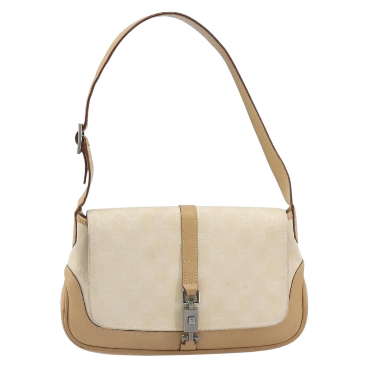 GUCCI GG Canvas Jackie Hand Bag Beige Silver 001 3824 Auth hk3991A