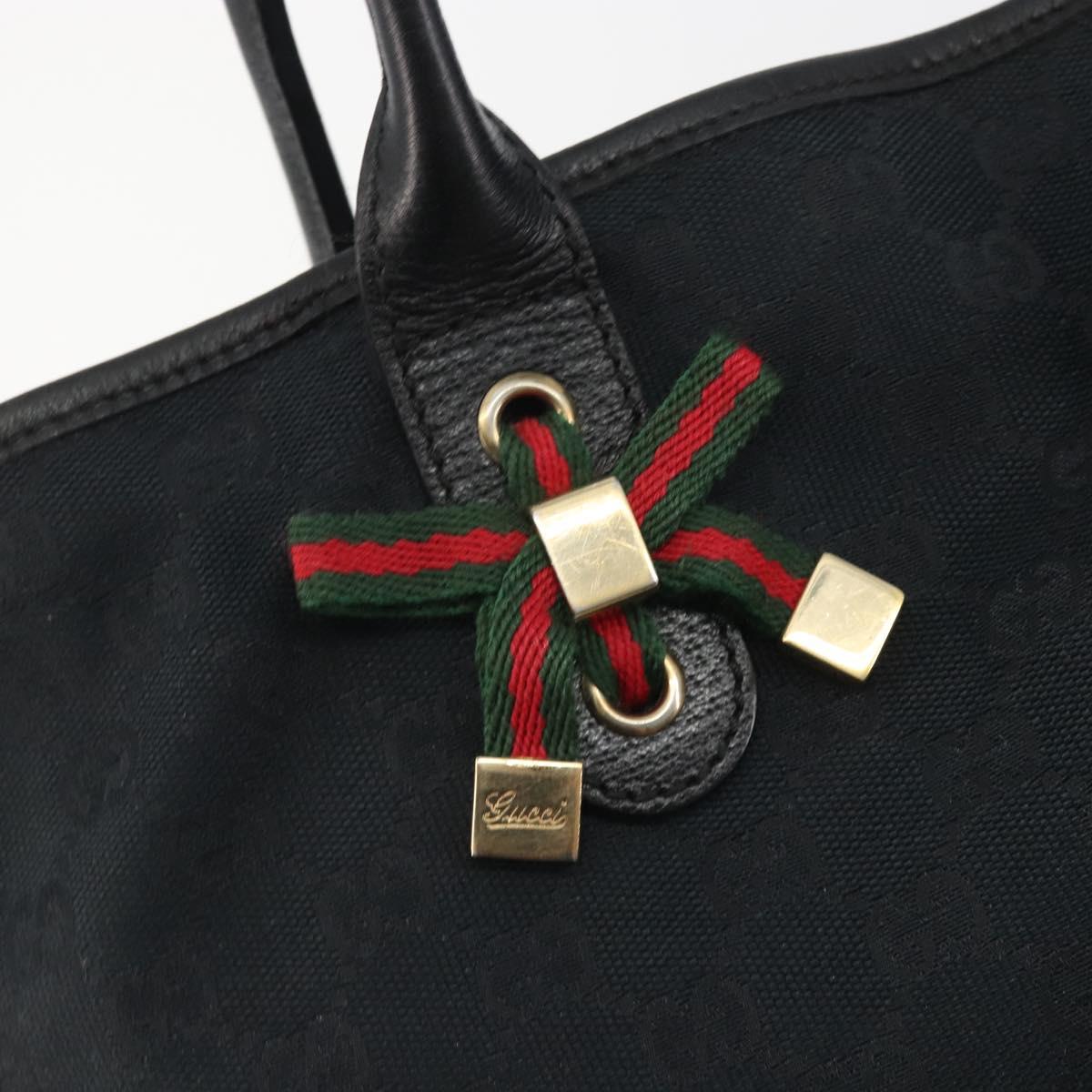 GUCCI GG Canvas Web Sherry Line Tote Bag Black Gold 163805 Auth hk3992