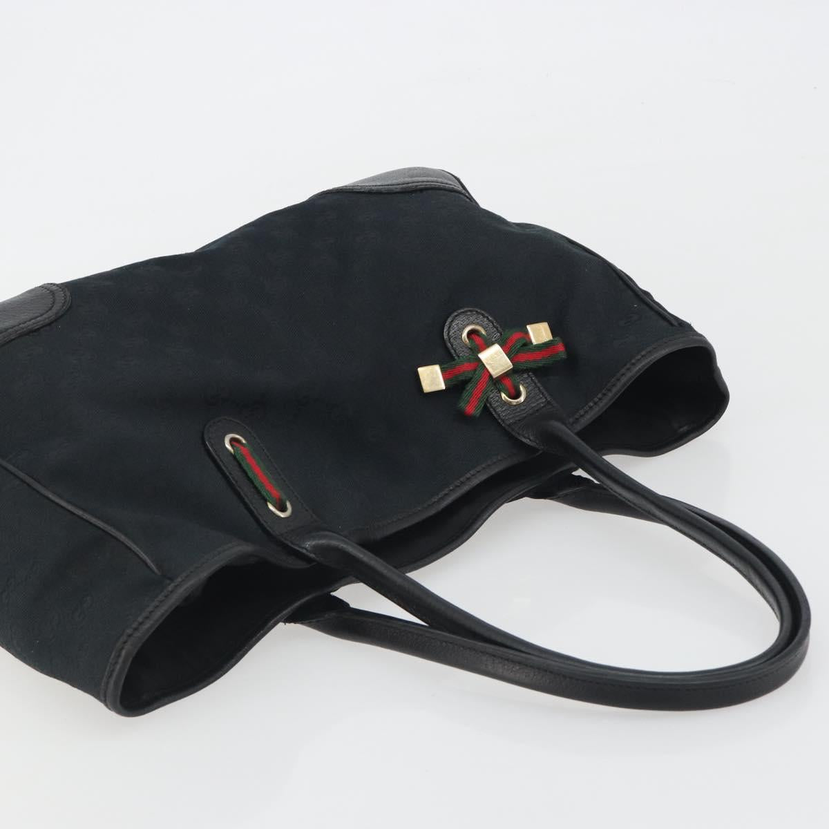 GUCCI GG Canvas Web Sherry Line Tote Bag Black Gold 163805 Auth hk3992