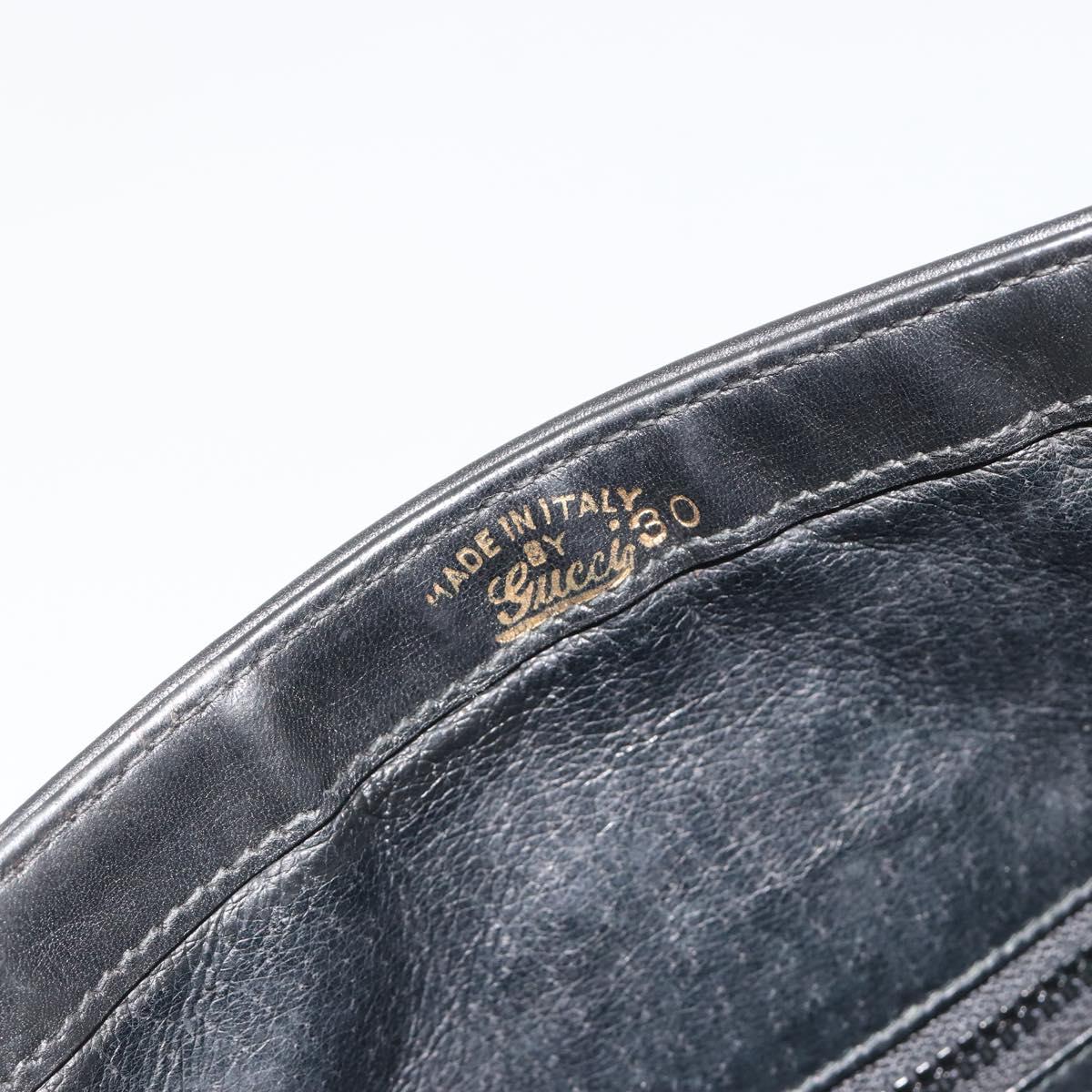 GUCCI Shoulder Bag Leather Black Gold Auth hk3994