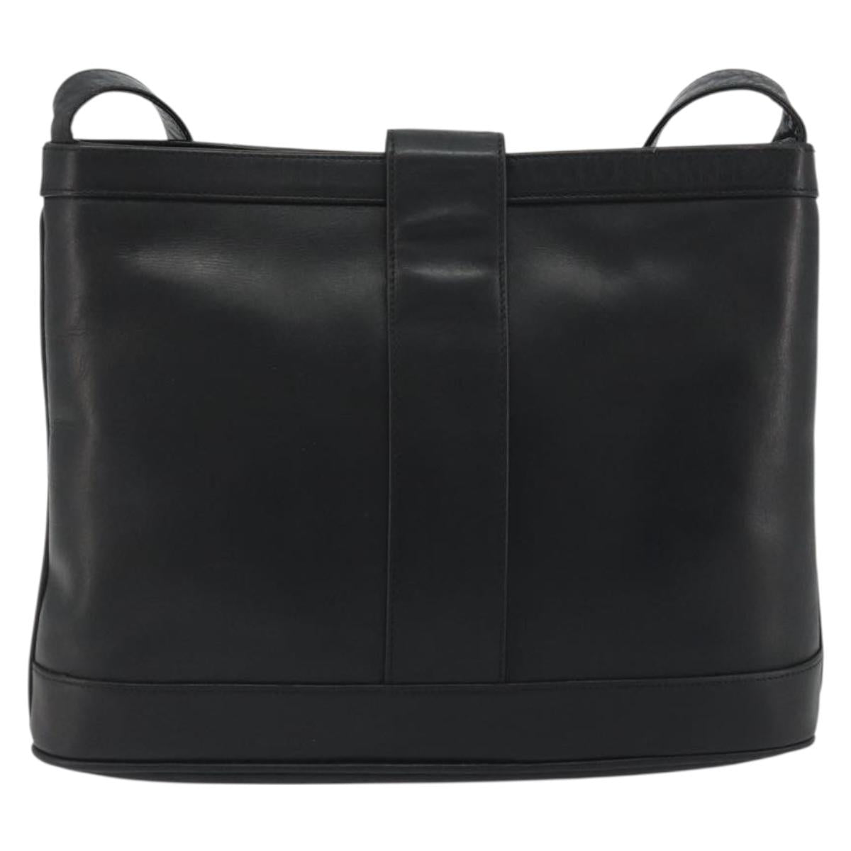 GUCCI Shoulder Bag Leather Black Gold Auth hk3994