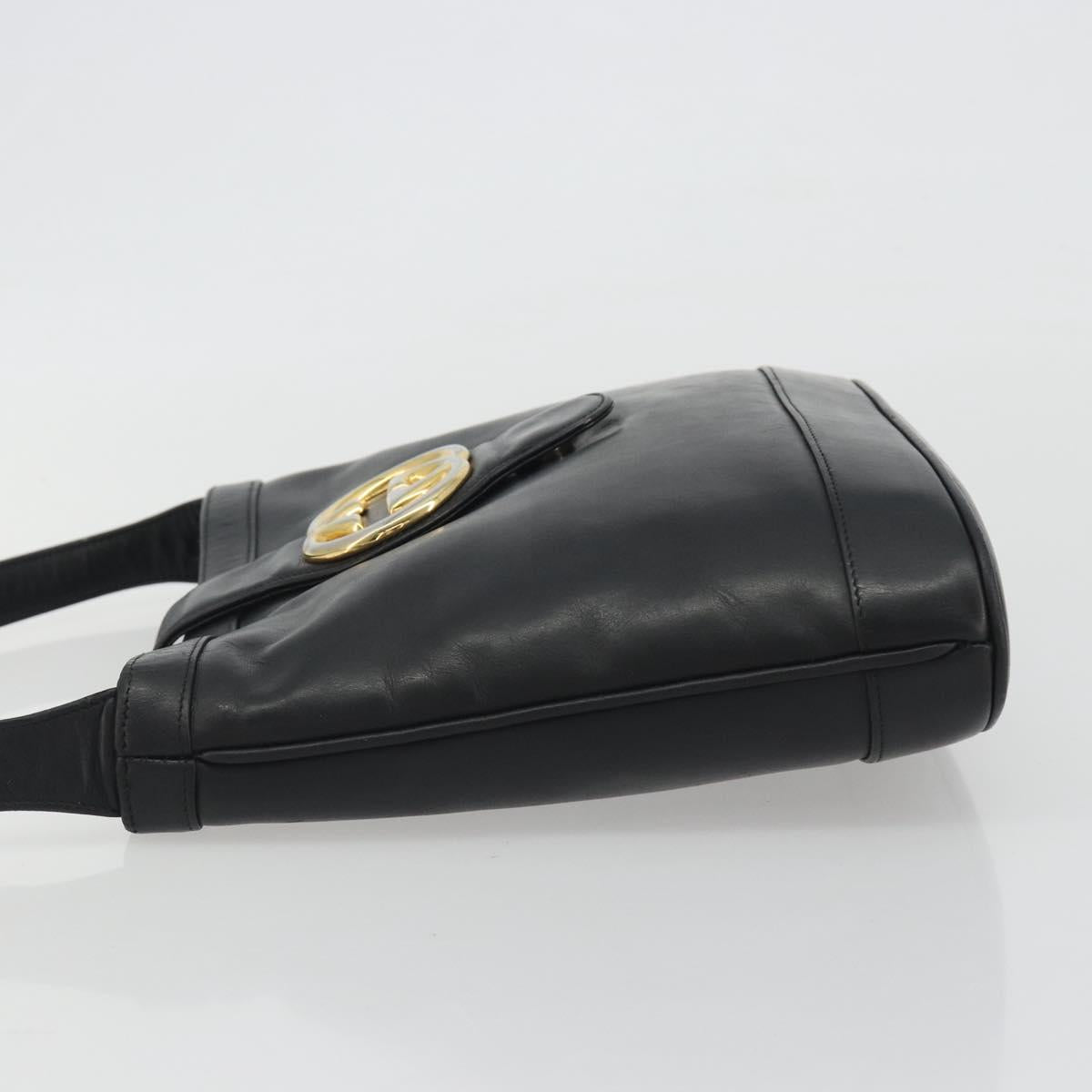 GUCCI Shoulder Bag Leather Black Gold Auth hk3994