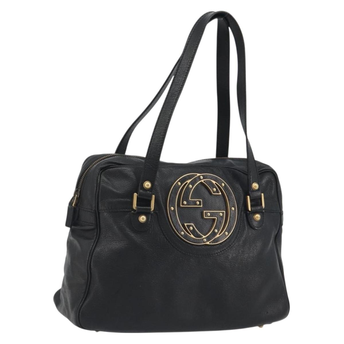 GUCCI Shoulder Bag Leather Black Gold 121544 Auth hk3995