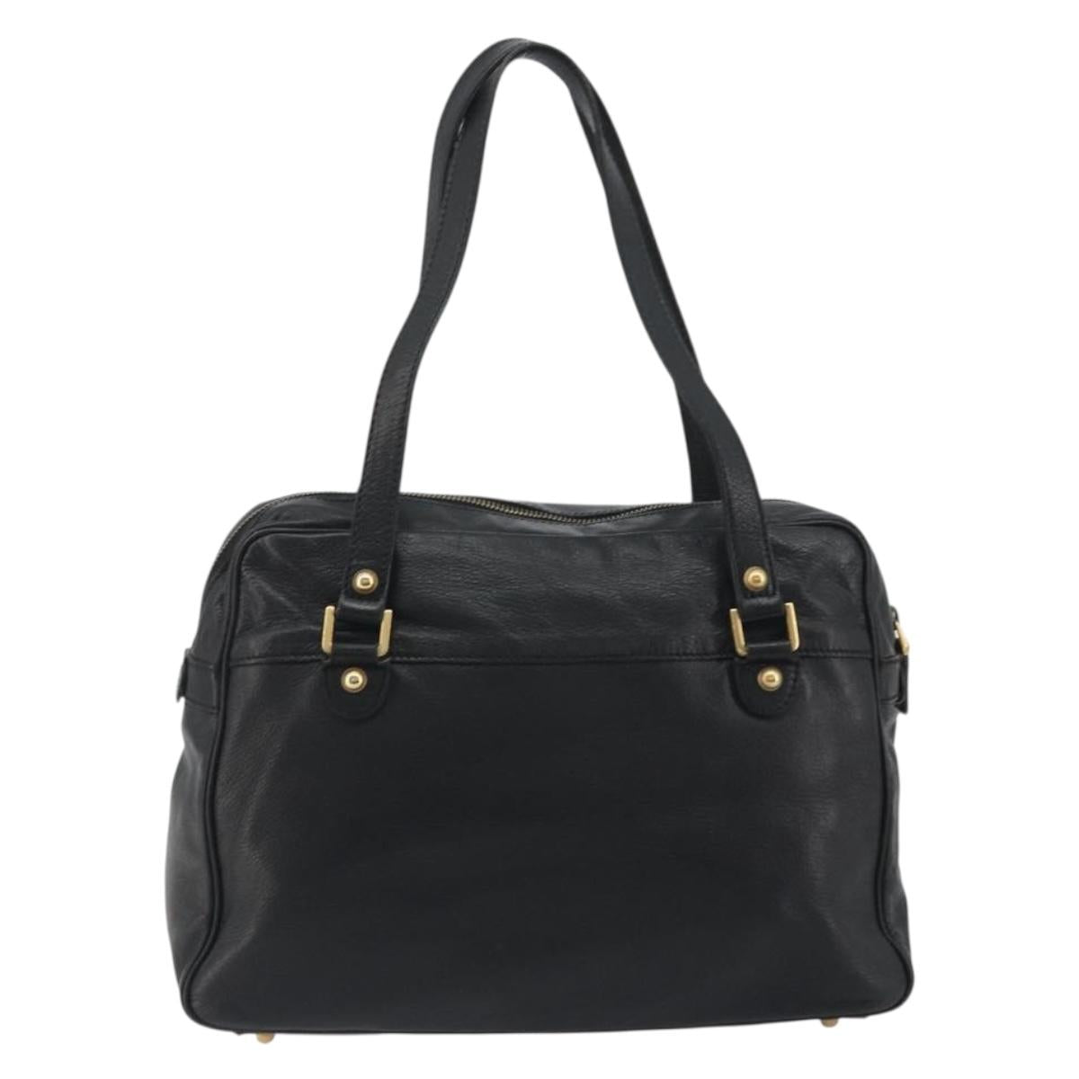 GUCCI Shoulder Bag Leather Black Gold 121544 Auth hk3995