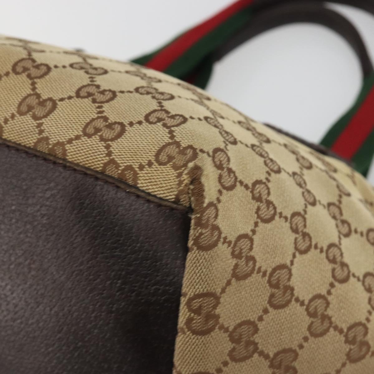 GUCCI GG Canvas Web Sherry Line Hand Bag Beige Silver 131228 Auth hk3996