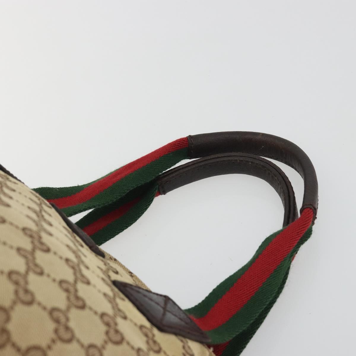 GUCCI GG Canvas Web Sherry Line Hand Bag Beige Silver 131228 Auth hk3996