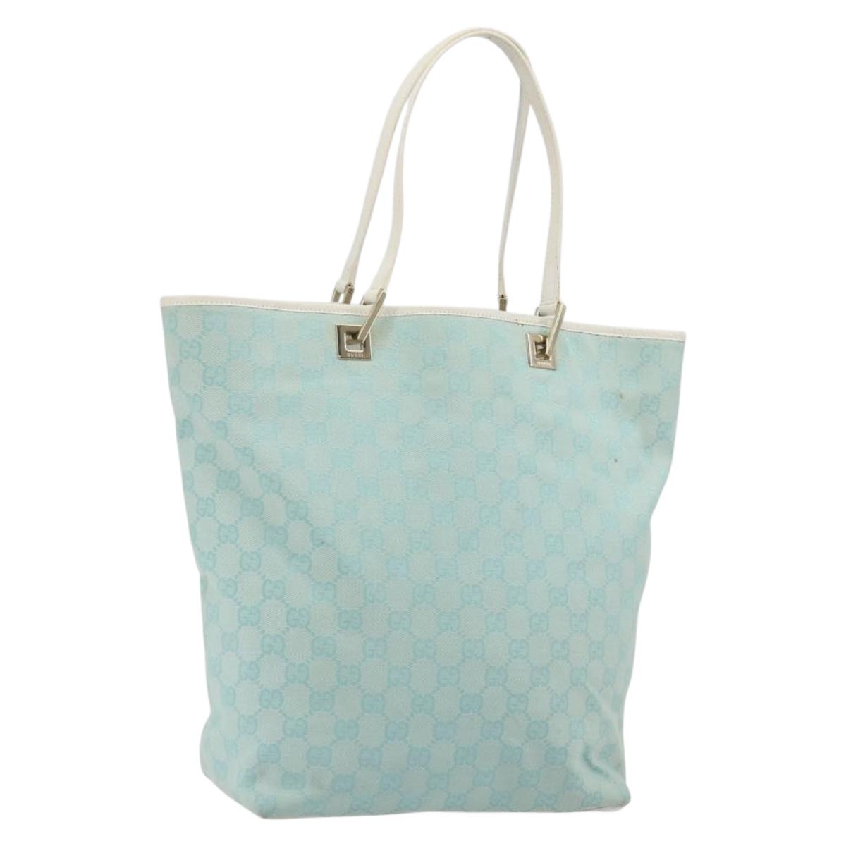 GUCCI GG Canvas Tote Bag Light Blue Gold 002 1098 Auth hk3997