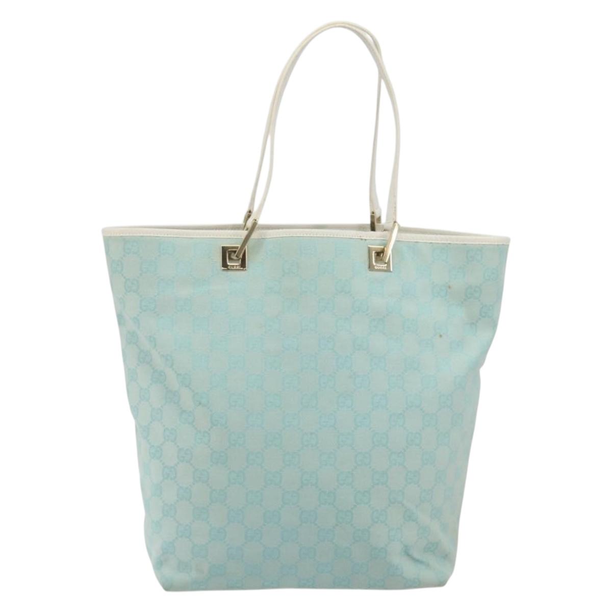 GUCCI GG Canvas Tote Bag Light Blue Gold 002 1098 Auth hk3997