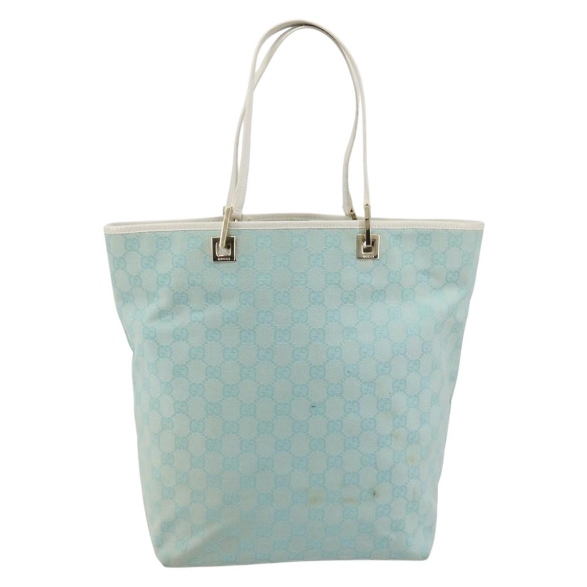 GUCCI GG Canvas Tote Bag Light Blue Gold 002 1098 Auth hk3997