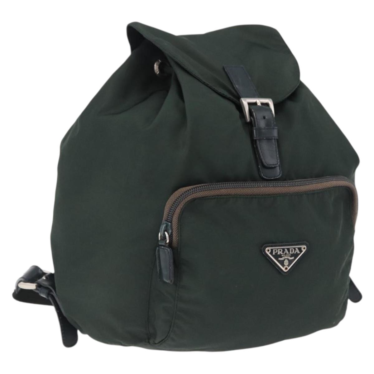 PRADA Backpack Nylon Green Silver Auth hk3999