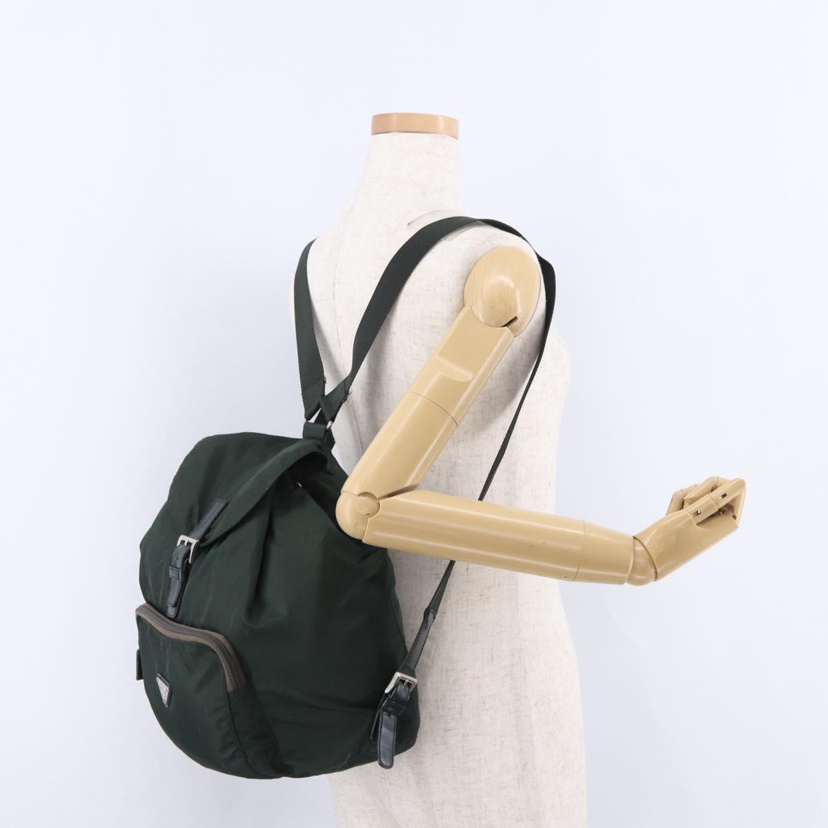 PRADA Backpack Nylon Green Silver Auth hk3999