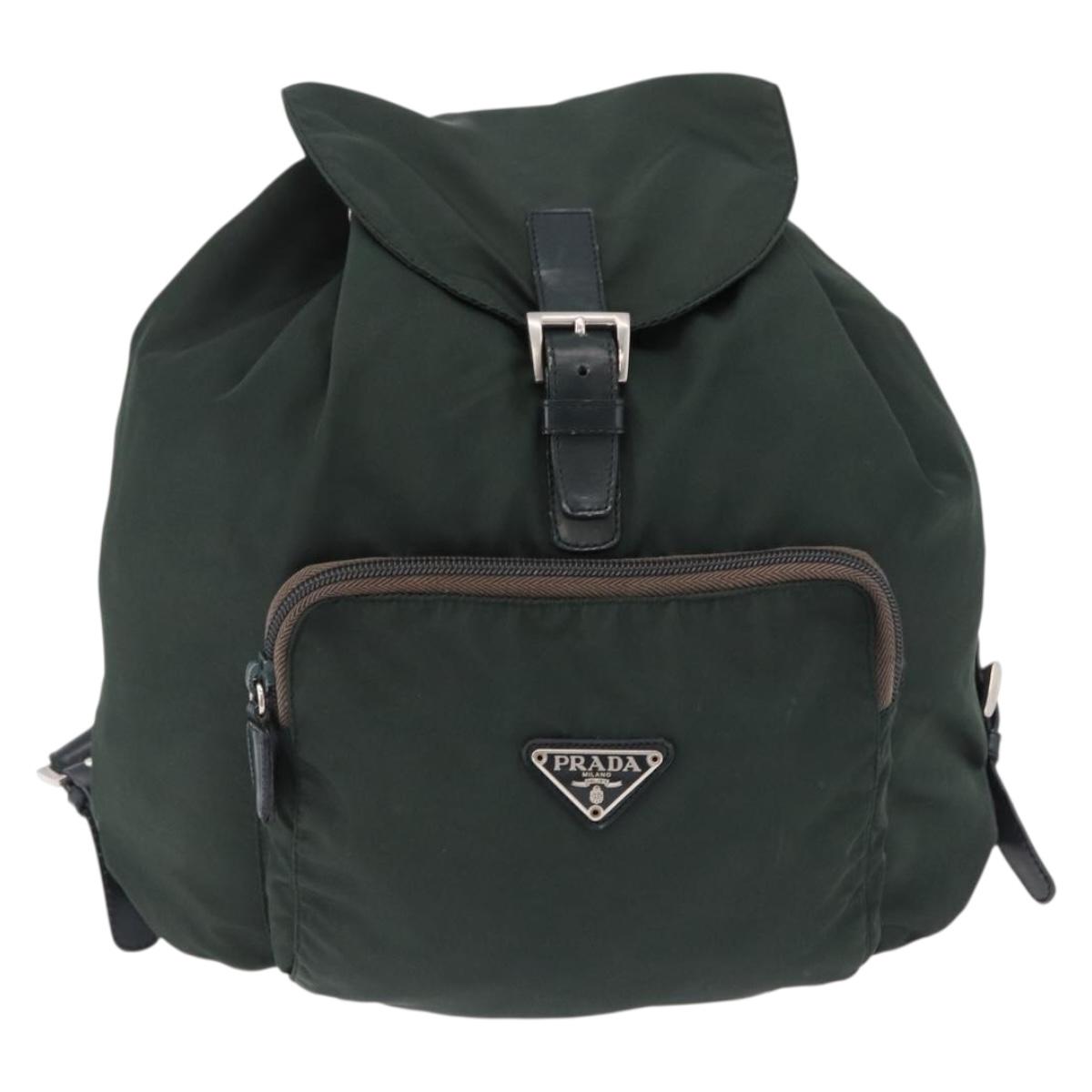 PRADA Backpack Nylon Green Silver Auth hk3999