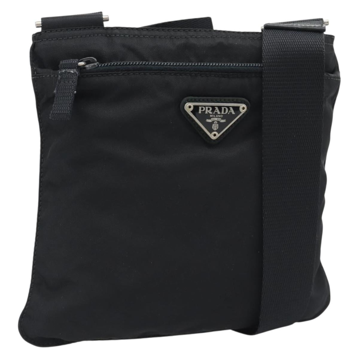 PRADA Shoulder Bag Nylon Black Silver Auth hk4000A